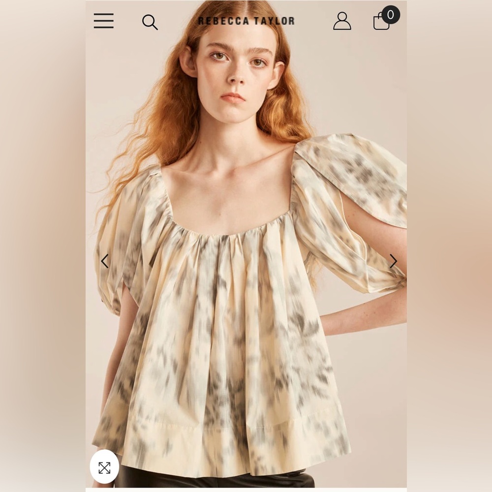 REBECCA TAYLOR Whisper Rose Tulip Puff Sleeve Top Size 10